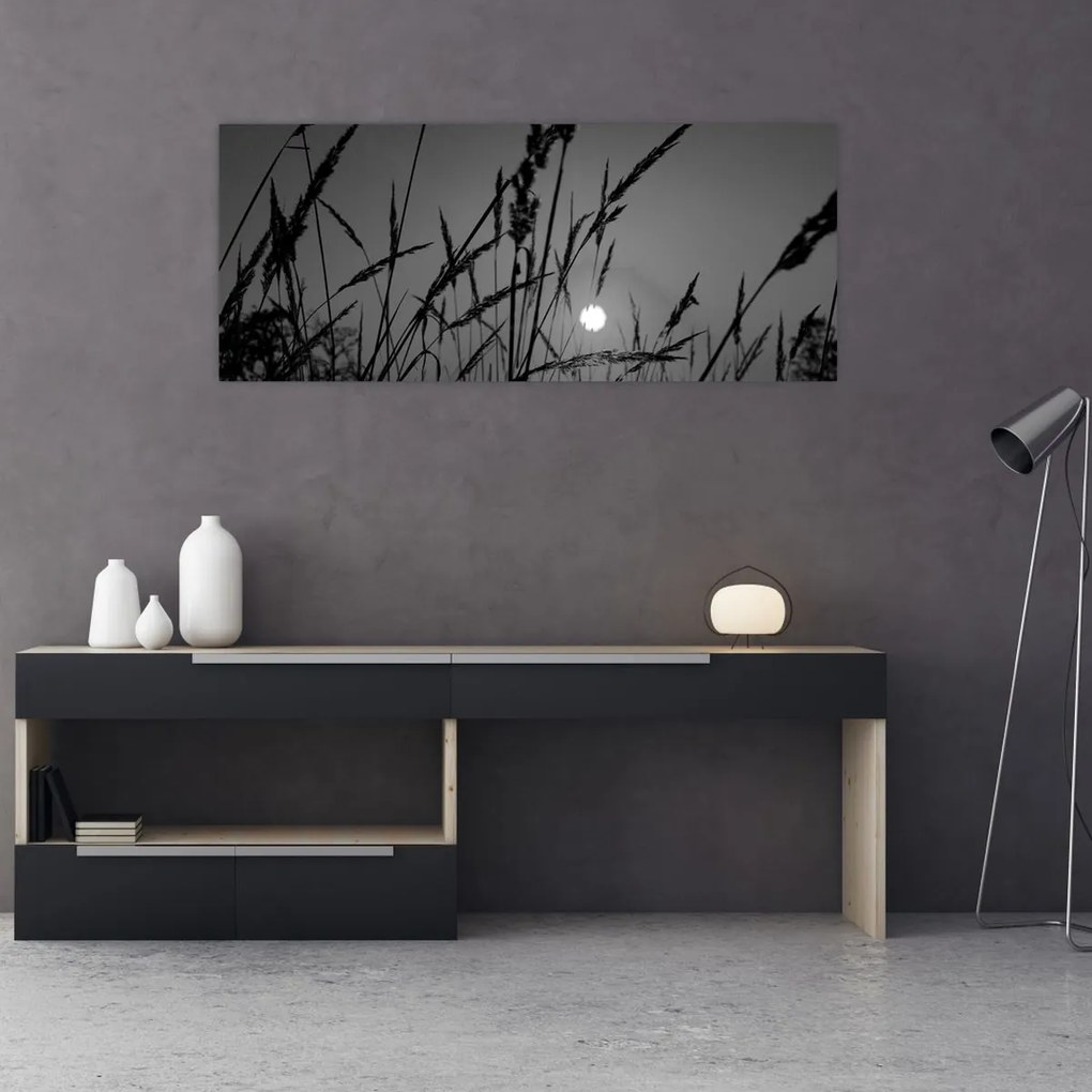 Tablou - Pajiște cu apus de soare (120x50 cm)