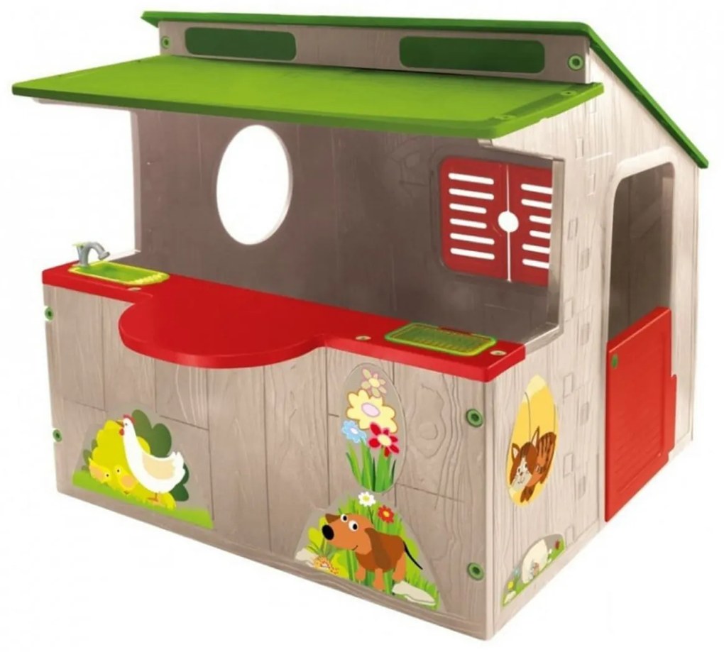 Casuta Copii cu Bucatarie NOVOKIDS™ Kitchen House , Pentru casa si gradina, Dimensiuni 139x118x120 cm, Ferestre si usa mobile, Plastic aditivat