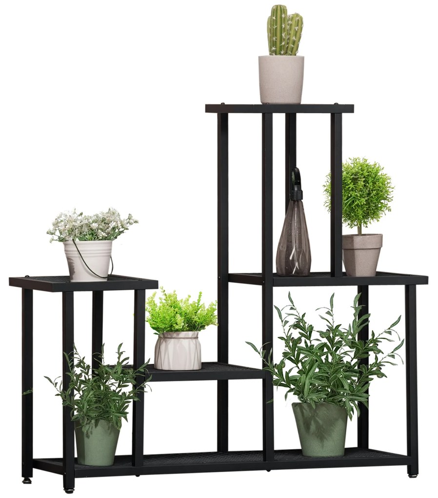 Outsunny Suport pentru plante cu 4 niveluri pentru interior și exterior , ideal pentru grădină, terasă, balcon, negru | Aosom Romania