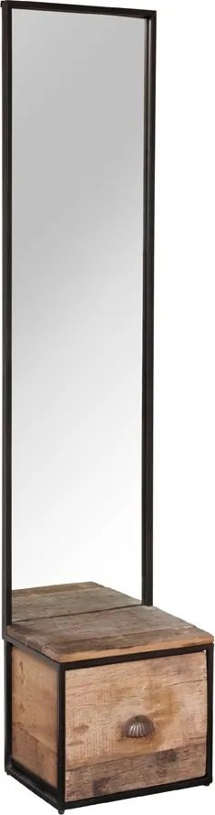 Oglinda de podea, din metal, cu raft din lemn de acacia, Galy