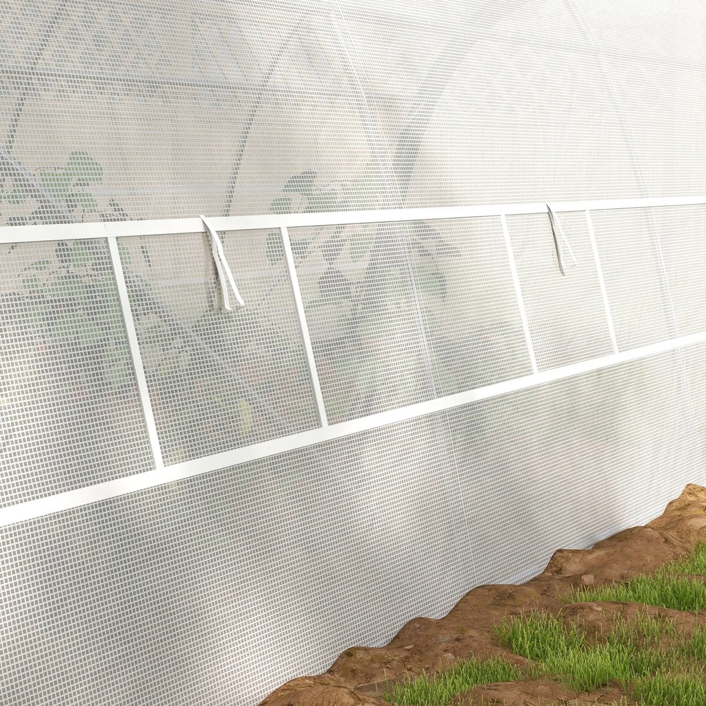 Outsunny Seră de Grădină Tunnel 18 m² dim. 6L x 3l x 2H m, 8 ferestre, Ușă cu fermoar rulabil, Oțel galvanizat, preț PE, Alb | Aosom Romania