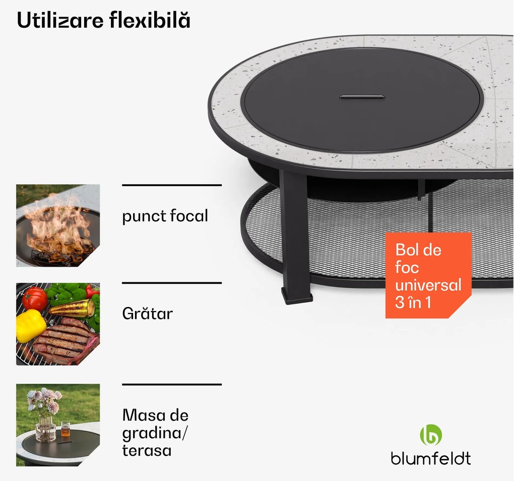 Merano Circolo L, șemineu 3 în 1, cu funcție grill, poate fi folosit ca masă