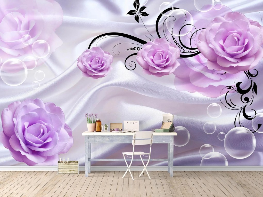 Fototapet 3D, Trandafiri liliac pe un fundal violet de matase Art.05427