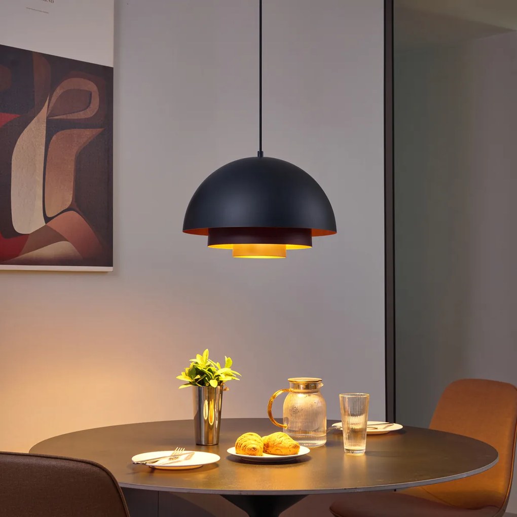 Lampă suspendată modernă neagră cu interior auriu - Loes