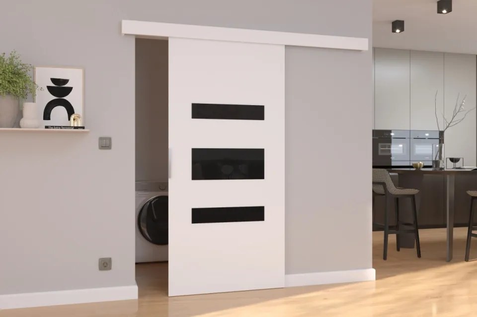 Ușă glisantă DESIO (Latime: 86 cm, Culoare: Sonoma /Negru Lacobel)