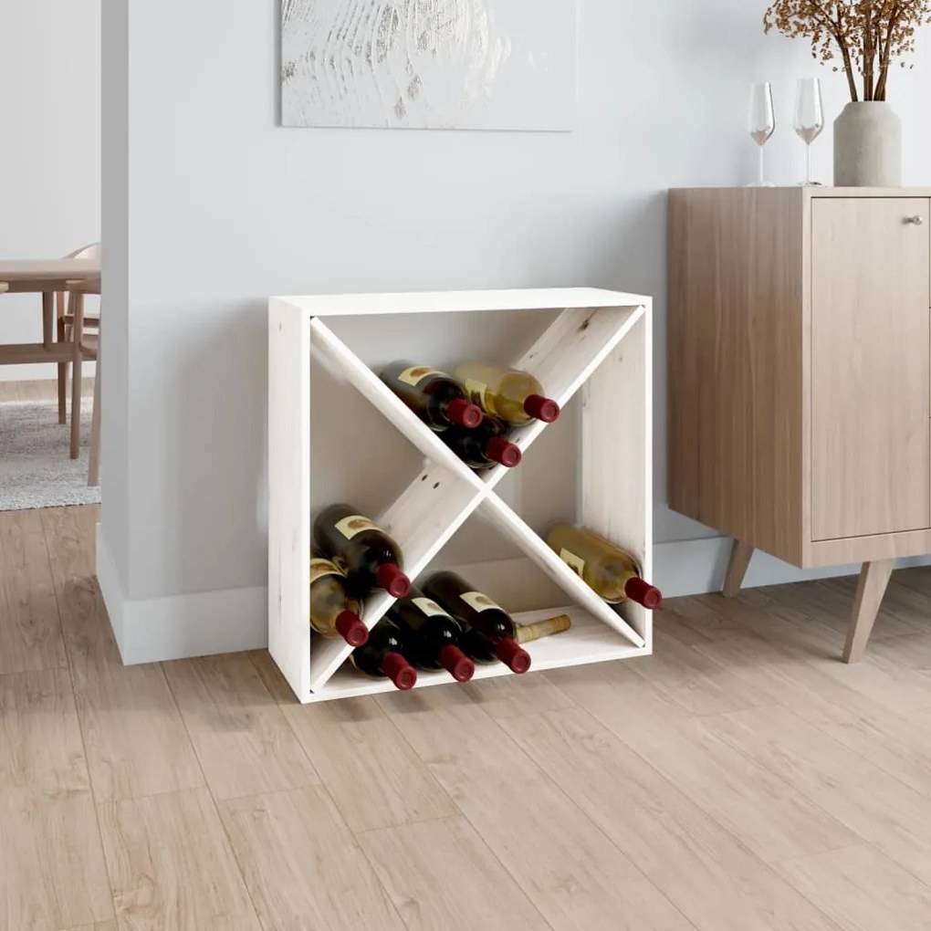 Dulap de vinuri, alb, 62x25x62 cm, lemn masiv de pin Alb, 62 x 25 x 62 cm, Cu 4 gauri, 1