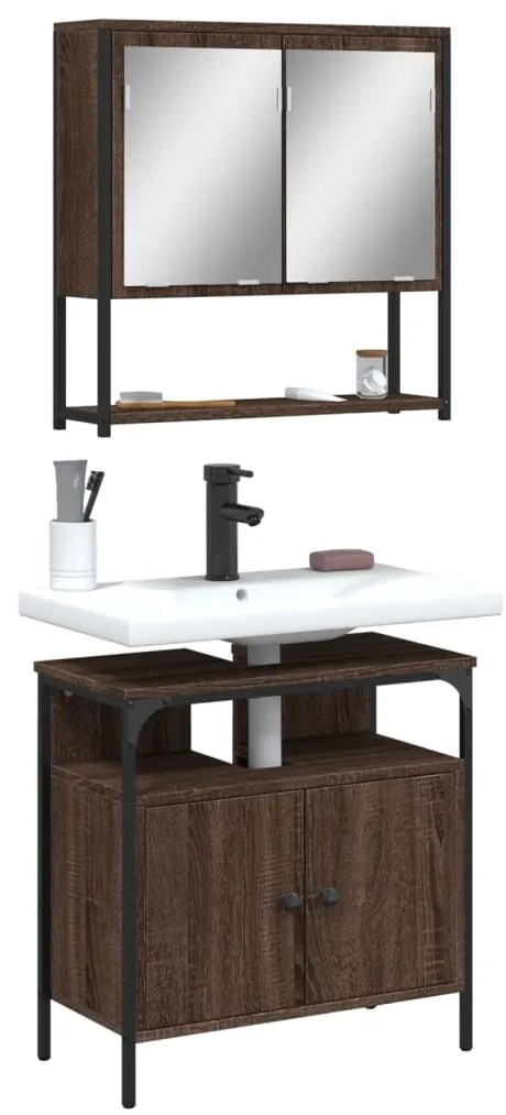 vidaXL Set mobilier de baie, 2 piese, stejar maro, lemn prelucrat