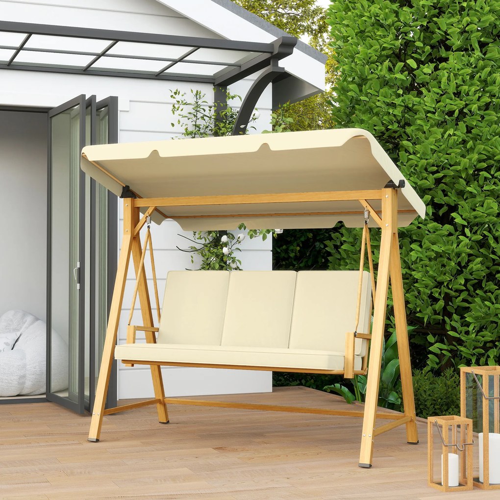 Outsunny Balansoar de Grădină 3 Locuri cu Acoperiș și Perne 195x120x170cm Bej | Aosom Romania