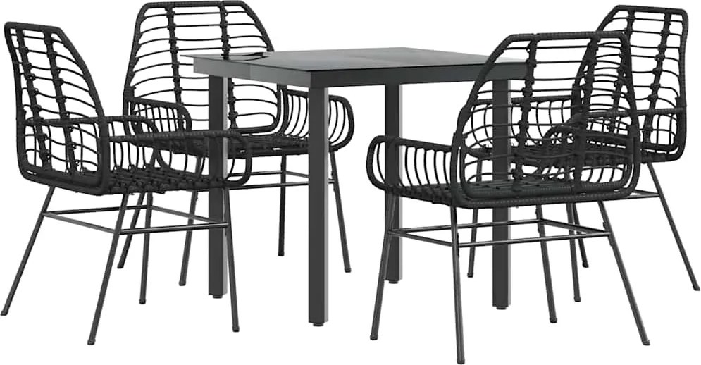 vidaXL Set de sufragerie de grădină 5 piese sticlă neagră polirattan