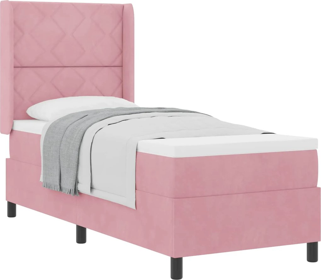 vidaXL Pat cu arcuri cu saltea cu headboard Roz 80 x 200 cm Catifea