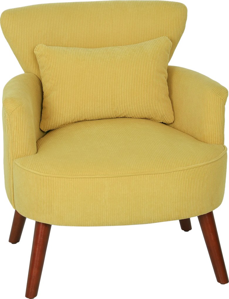 HOMCOM Fotoliu modern cu brațe, scaun accent tapițat cu pernă lombară, picioare din lemn de cauciuc, galben | Aosom Romania
