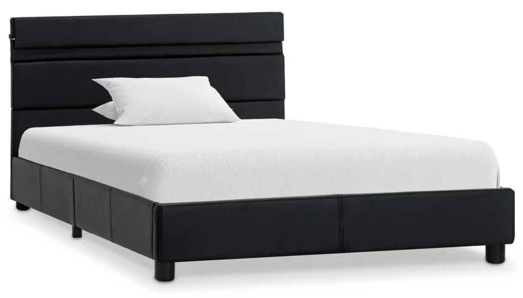 284793 vidaXL Cadru de pat cu LED-uri, negru, 100 x 200 cm, piele ecologică