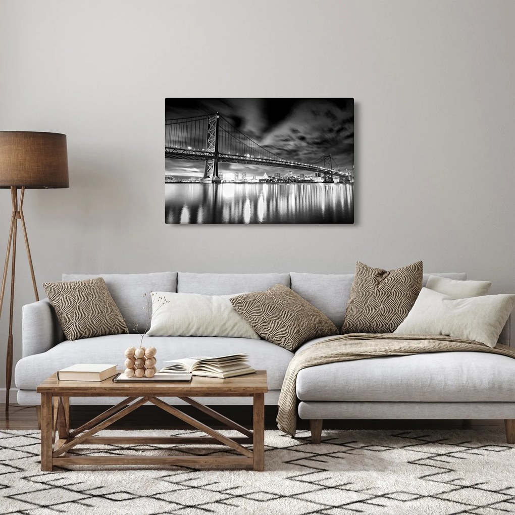 Tablou - Podul Benjamin Franklin, Philadelphia, alb-negru (90x60 cm)
