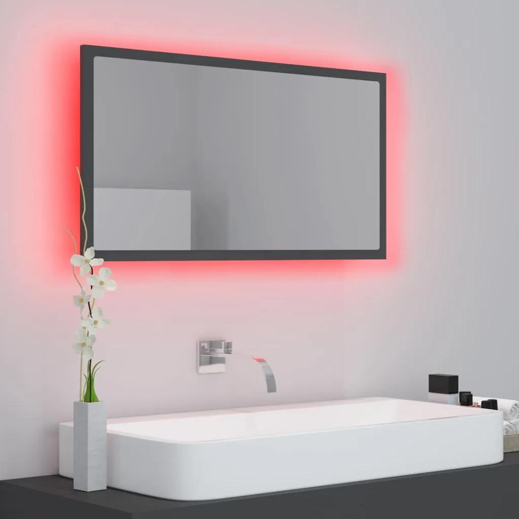 Oglinda de baie cu LED, gri, 80x8,5x37 cm, lemn prelucrat Gri