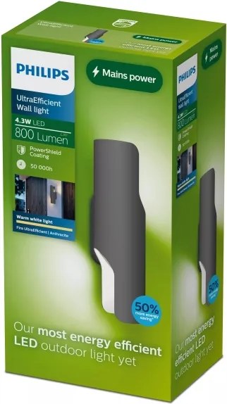 Philips FIRA Aplica de perete LED pentru exterior, 4,3 W / 230 V, 2700 K, IP44