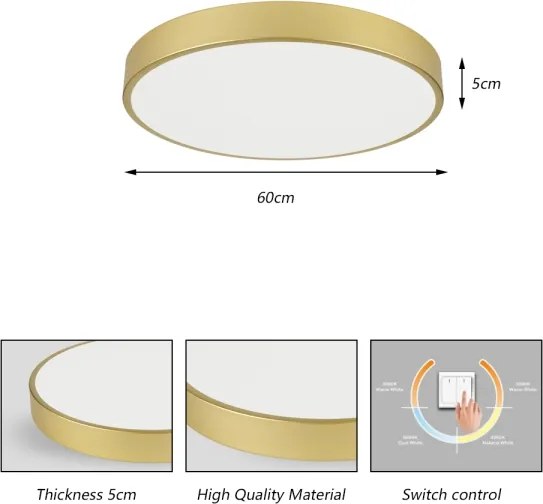 Brilagi - Plafonieră LED POOL, 60 W, 230 V, 3000/4500/6000 K, Ø 60 cm, auriu