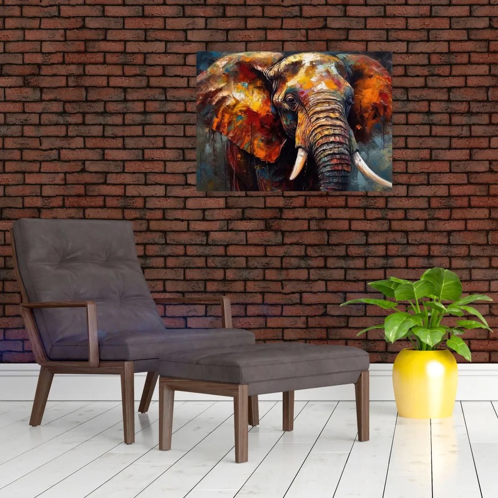 Tablou pe sticlă - Pictura unui elefant (70x50 cm)