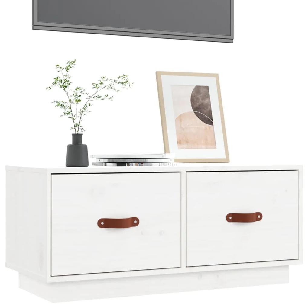 Comoda TV, alb, 80x34x35 cm, lemn masiv de pin 1, Alb