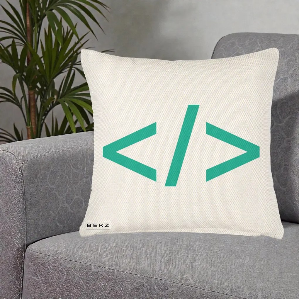 Perna Personalizata Cod HTML Turcoaz, 40x40 cm, Crem Reliefat, Husa Detasabila, Perna Inclusa, BEKZ®