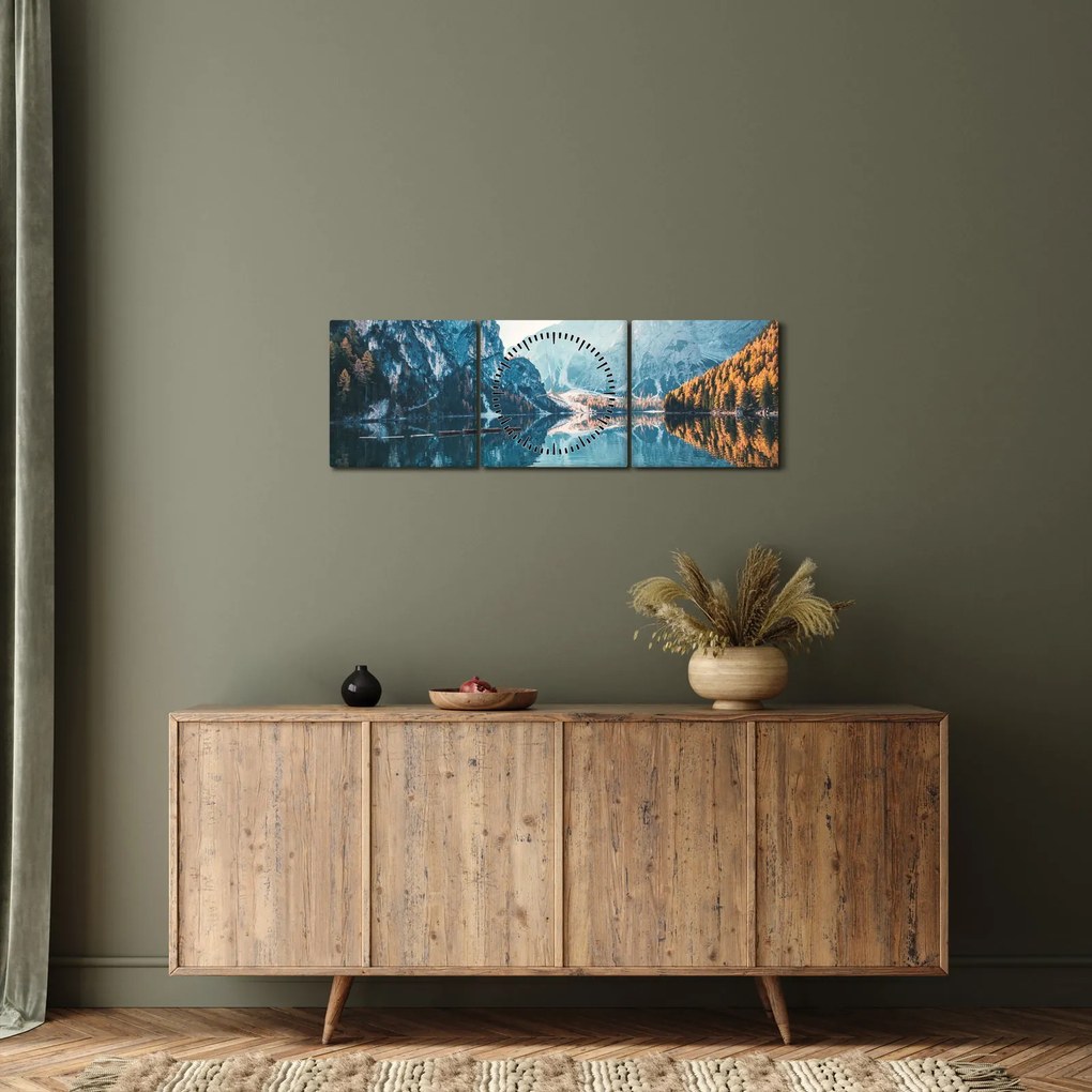 Tablou - Bărci pe Lacul Braies (cu ceas) (90x30 cm)