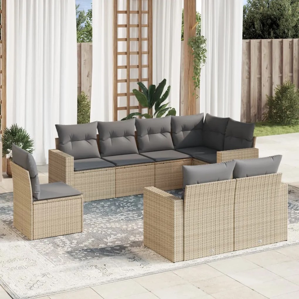vidaXL Set canapele de grădină, 8 piese, cu perne, bej, poliratan