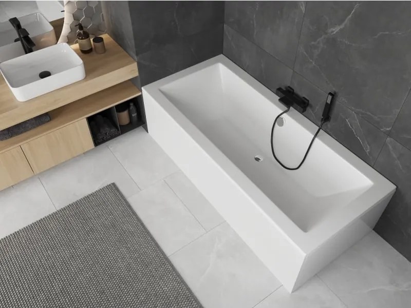 Mexen Cube cadă dreptunghiulară 170 x 75 cm cu panou, albă - 55051707500X