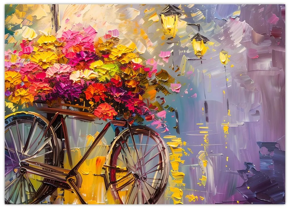 Tablou pe sticlă - Roată cu flori (70x50 cm)
