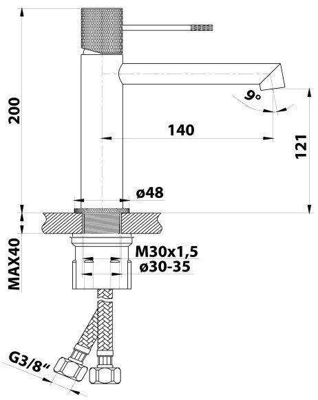 Sapho Baterie lavoar SOLARIS, 20 cm, crom lucios
