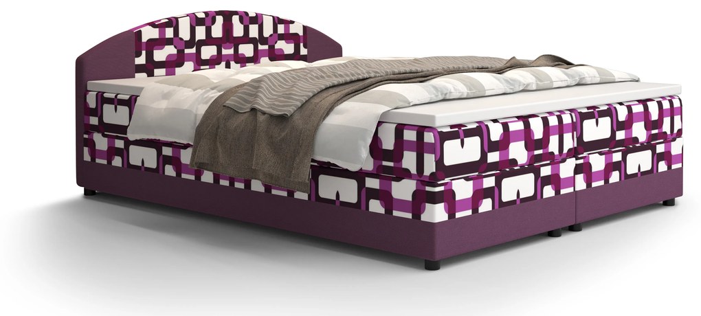 Pat matrimonial Boxspring 140 cm Orlando la (motiv + violet) ( cu saltea și sp. depozitare). 1047277