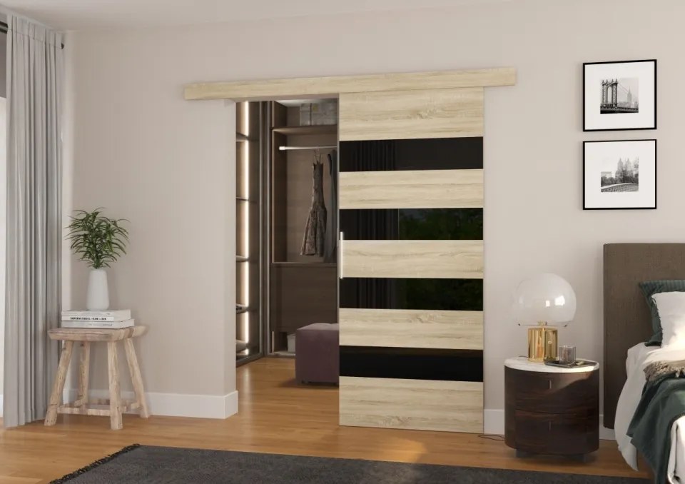 Usa glisanta, 96x205 cm, Milou, ADRK Furniture (Latime: 96 cm, Culoare: Alb /Alb Lacobel)