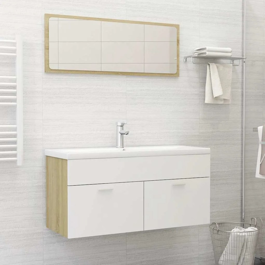 vidaXL Set mobilier baie, 2 piese, alb și stejar sonoma, PAL