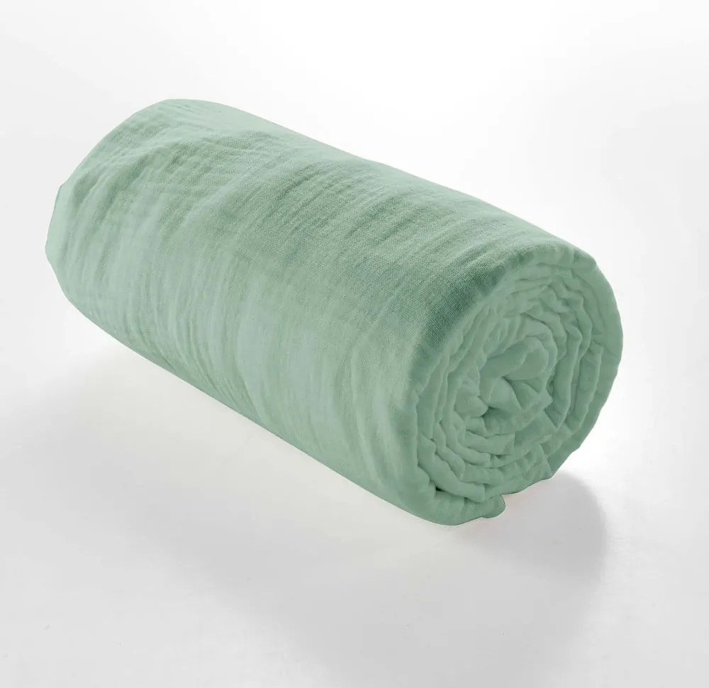 Cearceaf verde deschis din muselină cu elastic 160x200 cm Angelia – douceur d'intérieur