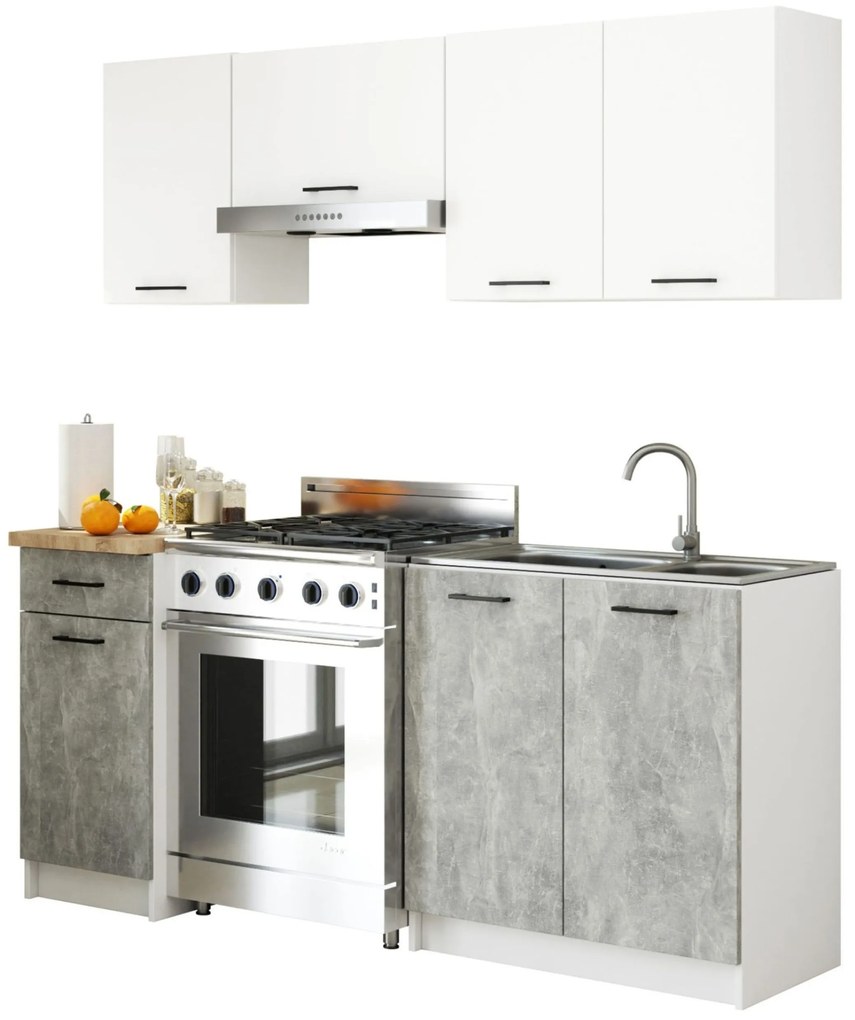 Set de bucătărie 180 cm Ozara (Alb + beton). 1071164