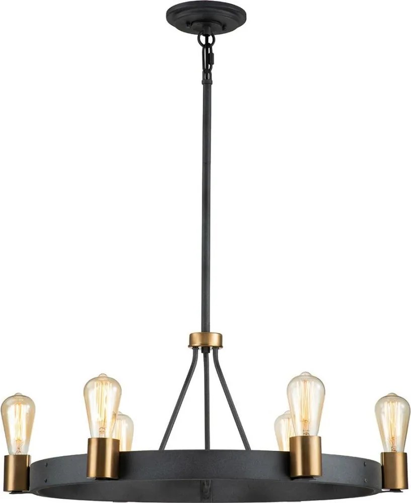 Quintiesse QN-SILAS-6P-DZ - Candelabru SILAS pe tijă, 6xE27/60W/230V, negru/auriu