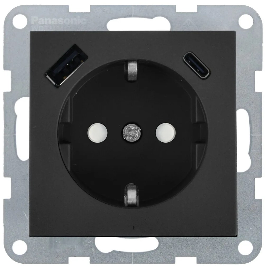 Priza simpla cu impamantare, protectie copii, USB A+C, 16A, IP20, Grafit, Panasonic Karre Plus 55