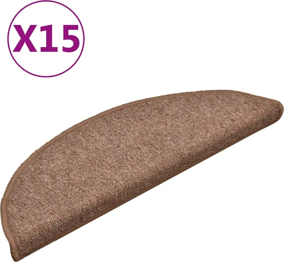 vidaXL Covorașe pentru scări, 15 buc., 56x17x3 cm, maro, semirotunde