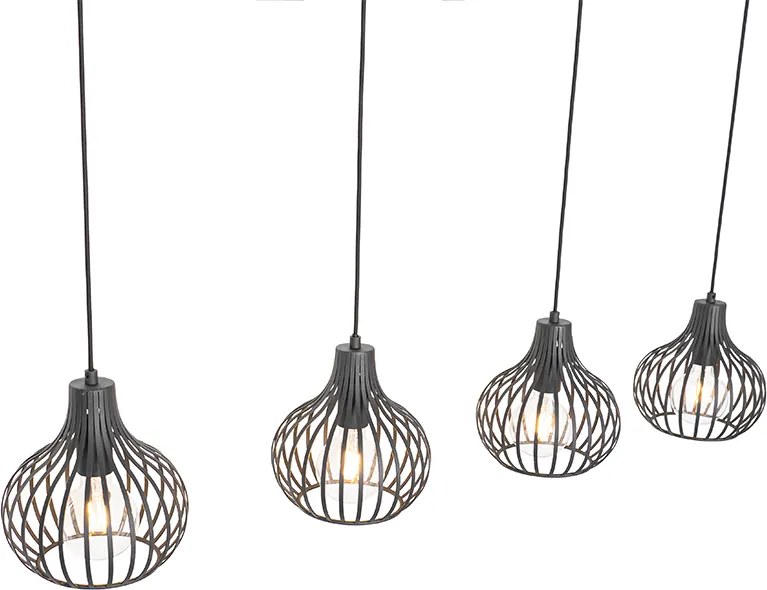 Lampa suspendată inteligentă neagră cu 4 lumini, inclusiv 4 Wifi G95 - Saffira