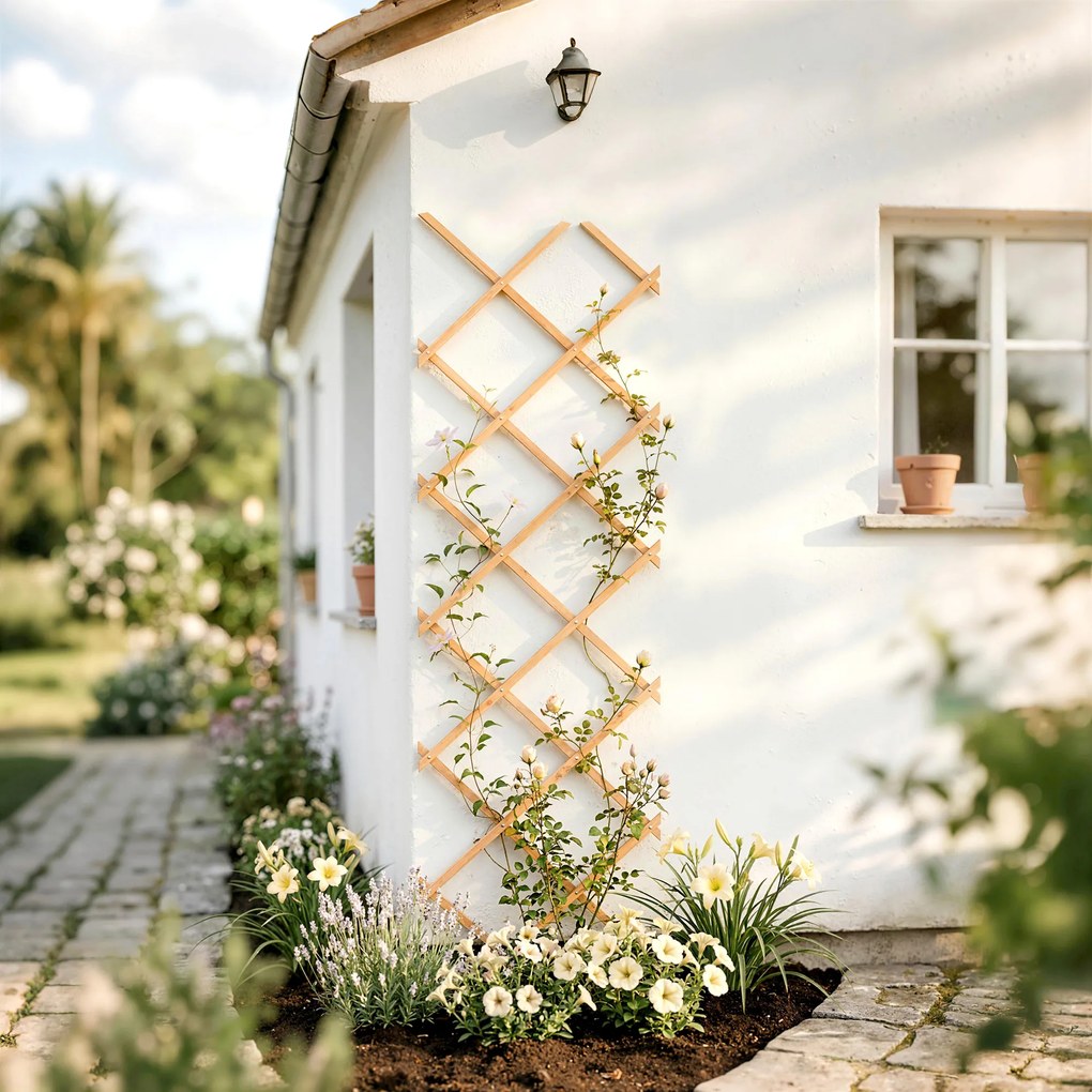 Outsunny Grilaj de grădină din lemn extensibil Suport pentru plante cățărătoare Trandafiri și viță-de-vie 180x60 cm Maro deschis | Aosom Romania