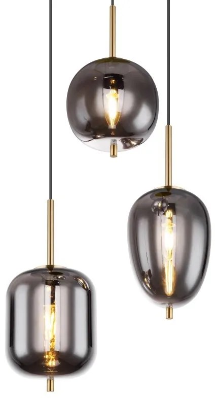 Lustra cu 3 pendule design modern Blacky I negru mat, alama