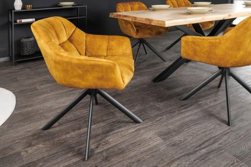 Set 2 scaune pivotante Papillon, catifea galben mustar