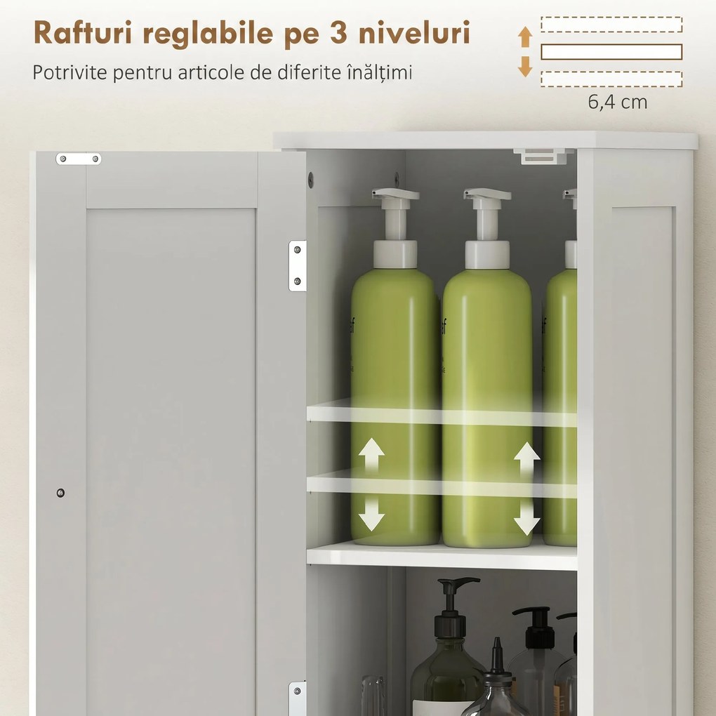 HOMCOM Dulap Înalt de Baie cu 2 Rafturi Deschise și 2 Dulapuri în Lemn Alb | Aosom Romania