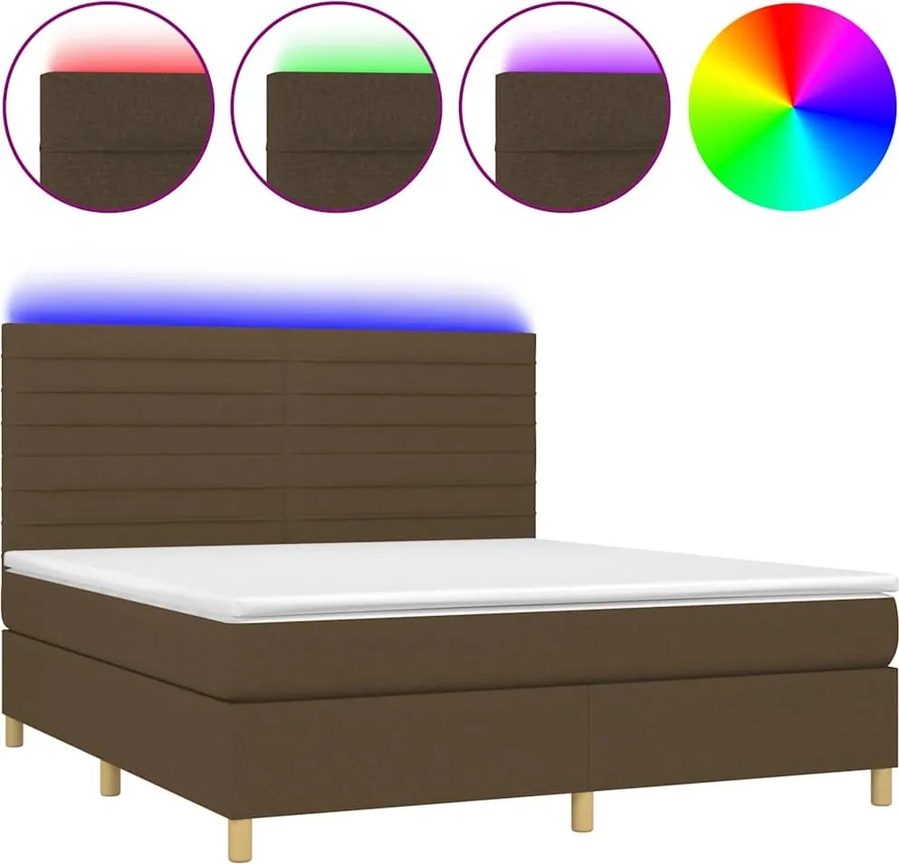 vidaXL Pat cu arcuri, saltea și LED, maro închis, 180x200 cm, textil