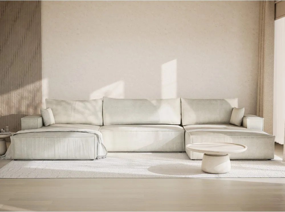 Colțar crem extensibil/cu spațiu de depozitare cu tapițerie din chenille (în formă de "U") Kyoto – Maison de Rêve