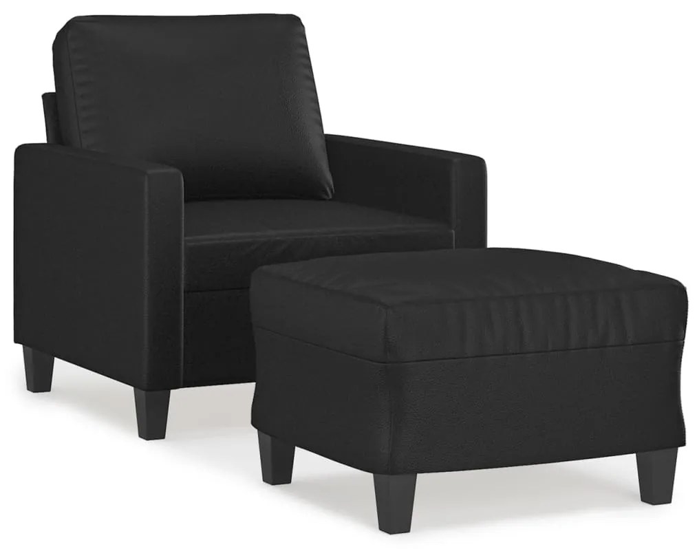 3153347 vidaXL Fotoliu canapea cu taburet, negru, 60 cm, piele ecologică