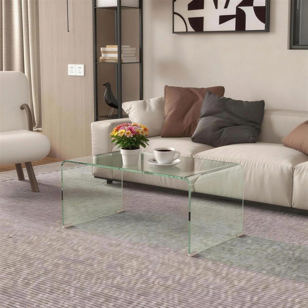 HOMCOM Măsuță din Sticlă Temperată Modernă pentru Living cu Design Monobloc, 80 x 45 x 35 cm, Transparent | Aosom Romania