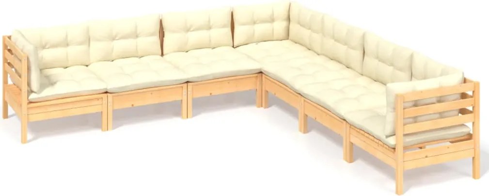 vidaXL Set mobilier grădină cu perne crem, 7 piese, lemn masiv pin