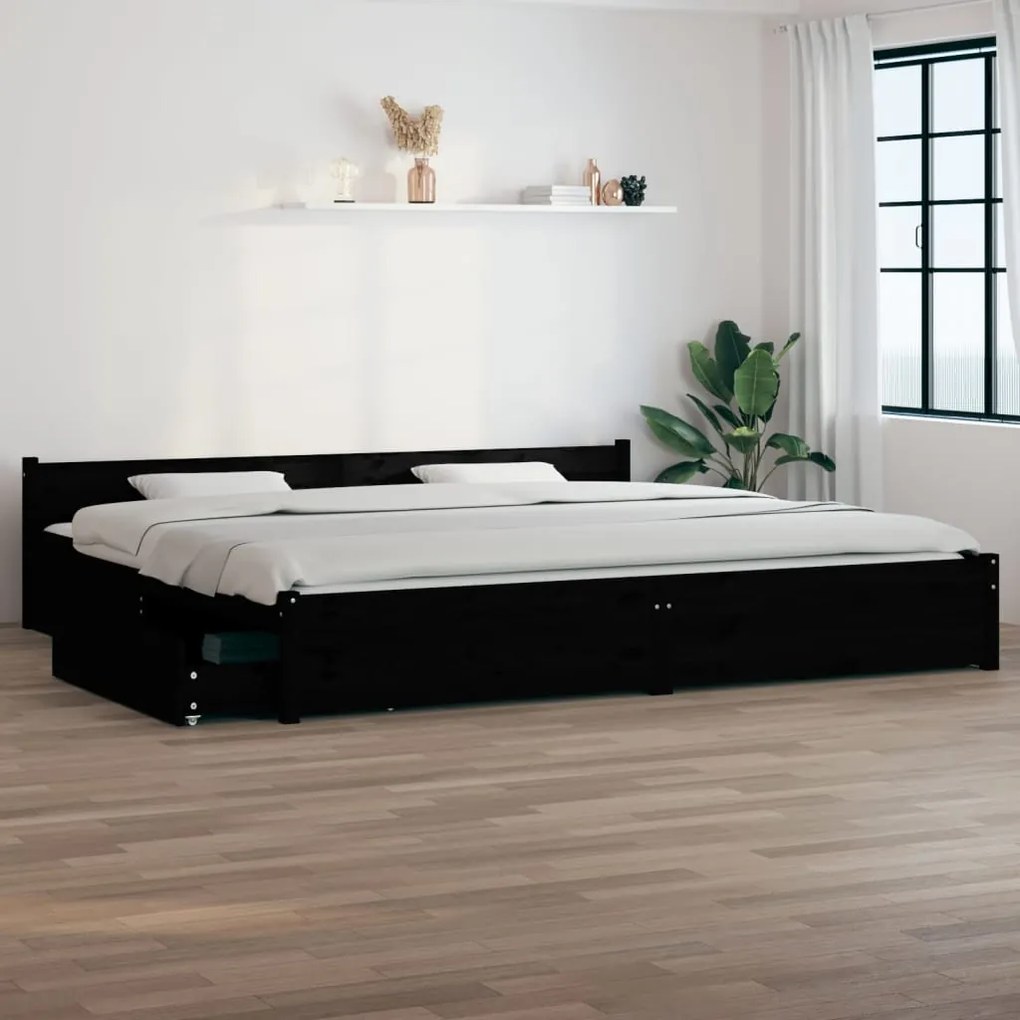 Cadru de pat cu sertare Super King 6FT, negru, 180x200 cm Negru, 180 x 200 cm