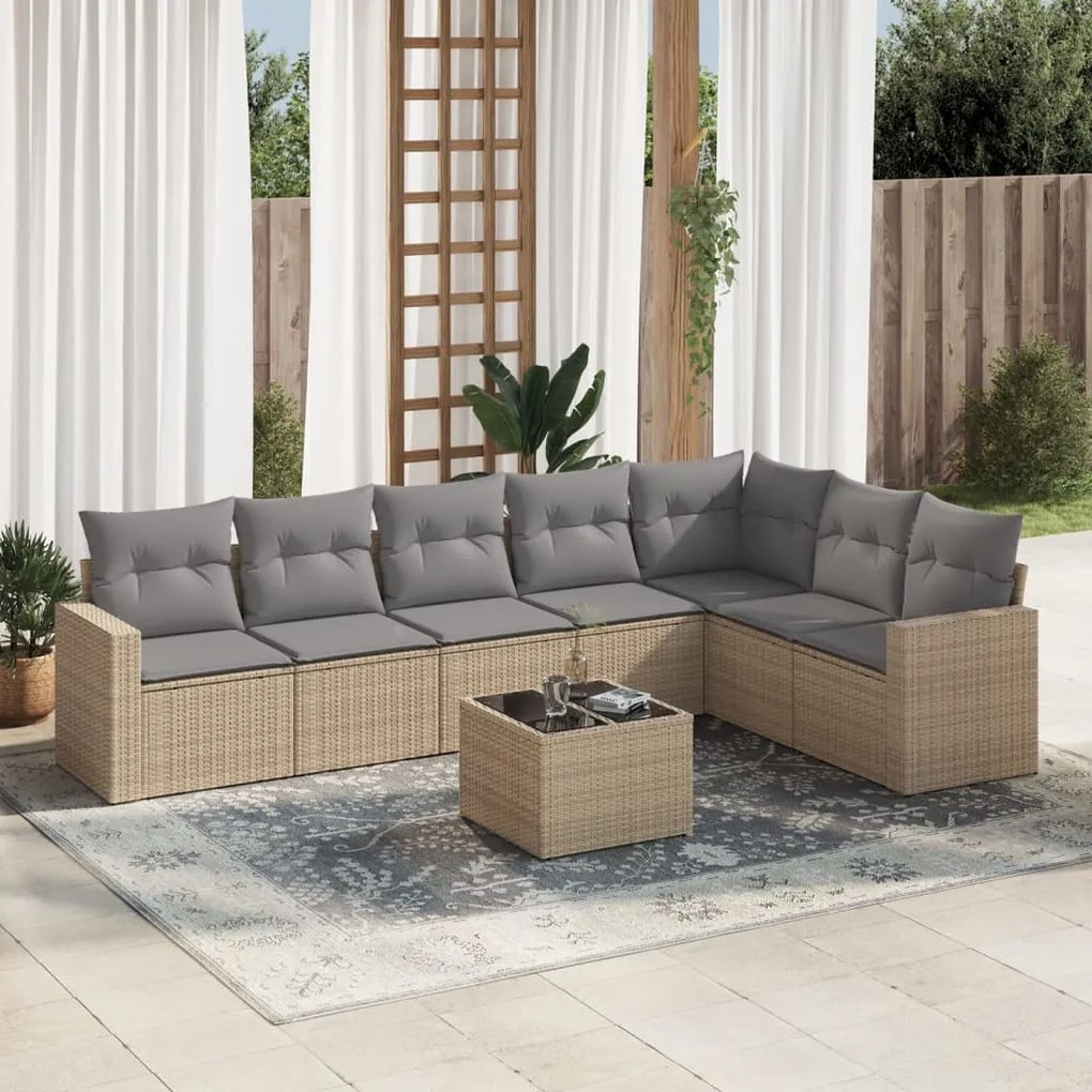 vidaXL Set canapele de grădină, 8 piese, cu perne, bej, poliratan