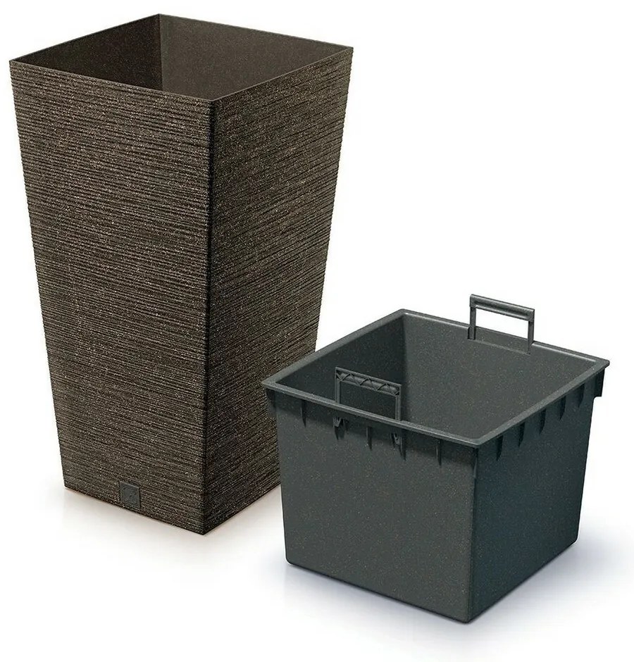 Ghiveci de flori FURU SQUARE ECO WOOD cu inserție39, 5 cm, maro închis, L