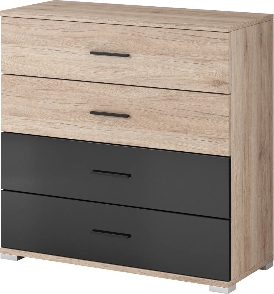 Comoda din pal Bari 4S OAK/BLACK 90x94x42 cm